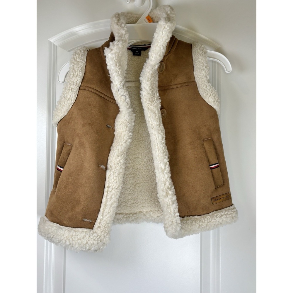 Tommy Hilfiger Girls 3T Brown Faux Suede Sherpa Lined Vest NWT Jacket Only